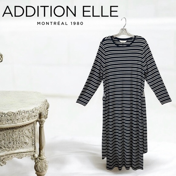 NWOT, Addition Elle, Plus-Size Wave-Patterned Striped Maxi Dress, 3X, Navy - Picture 9 of 10